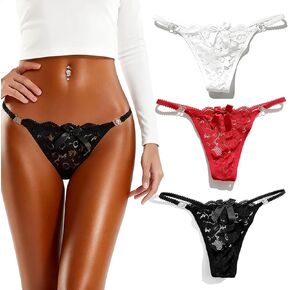 سراويل نسائية من الدانتيل قابلة للتعديل على شكل حرف G مكونة من 3 قطع - ملابس داخلية مثيرة على شكل حرف T قابلة للتنفس in Kuwait