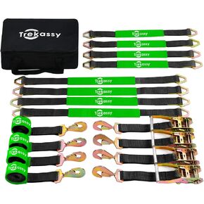 Trekassy Car Tie Down Straps for Trailers with Snap Hooks, Ratchet Tie Downs for Car, Truck, UTV & More, 10000 lb Break Strength, Includes (4) 24 Inch Axle Straps, (4) 36 Inch Axle Straps in Kuwait