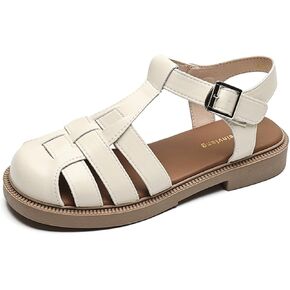 Women's Closed Toe Hollow Woven Fisherman Sandals,Fashion Adjustable Buckle Ankle Strap Flat Rome Sandals in Kuwait