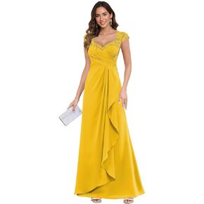 فساتين أم العروس من الدانتيل والشيفون - فستان زفاف رسمي طويل مزين برقبة على شكل حرف V للنساء in Kuwait