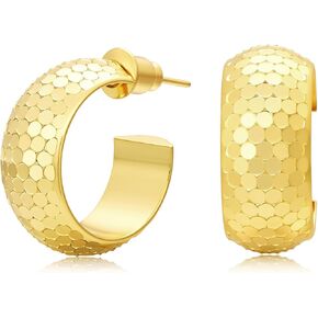 أقراط دائرية صغيرة للنساء واسعة نصف هوجي الأطواق مكتنزة هوب 18 قيراط مطلية بالذهب الحقيقي 925 الفضة الاسترليني مطروق هيبوالرجينيك خفيفة الوزن in Kuwait