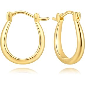 14K Gold Hoop Earrings for Women Gold Earrings for Women Gold Hoop Earring for Womens Hoops Clean U-Shape Silhouette Hoops Earring for Womens 18/25/30/35mm in Saudi Arabia