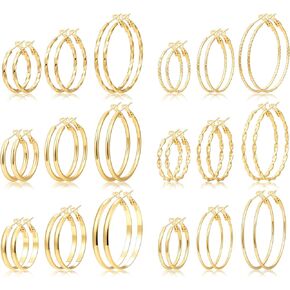 مجموعة 18 زوجًا من الأقراط الذهبية للنساء، أقراط عصرية مطلية بالذهب عيار 14 قيراط متعددة الملتوية، هدايا مجوهرات نسائية سميكة وخفيفة الوزن in Kuwait