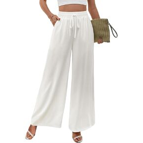 SEAFORM المرأة عادية بالازو السراويل فضفاضة عالية الخصر فلوي واسعة الساق بنطلون الصيف صالة العمل بناطيل الشواطئ مع جيوب in Kuwait