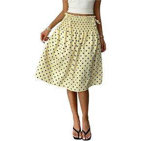 تنورة SHENHE النسائية Y2k منقطة متوسطة الطول بخصر منخفض وخصر منخفض تنورة واسعة على شكل حرف A in Kuwait