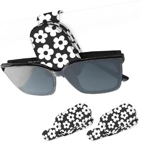 عبوتان من حامل النظارات الشمسية الجلدي المغناطيسي، مشبك تعليق نظارات السيارة المغناطيسي العالمي للنظارات بأحجام مختلفة، وإكسسوارات واقي السيارة (زهور سوداء) in Kuwait