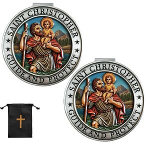 وسام سانت كريستوفر للسيارة، وسام سانت كريستوفر لمشبك قناع السيارة والحقيبة الجلدية، هدايا واقية بلمسة نهائية من المينا النابضة بالحياة للسائقين الجدد، مجموعة نعمة الرحلة الآمنة (2) in Kuwait