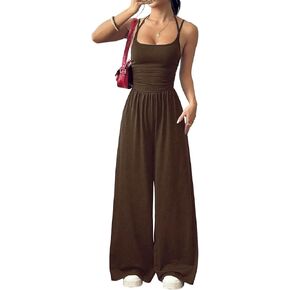 Women’s Wide Leg Jumpsuit, Backless Spaghetti Strap Sleeveless One Piece Outfit, Dressy Casual for Vacation in Saudi Arabia