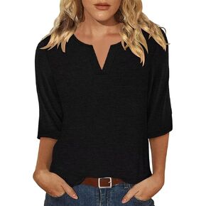 KISSMODA 3/4 Length Sleeve Shirts for Women Floral Business Shirts Tops Blouses Tops Loose Fit T-Shirts in Kuwait