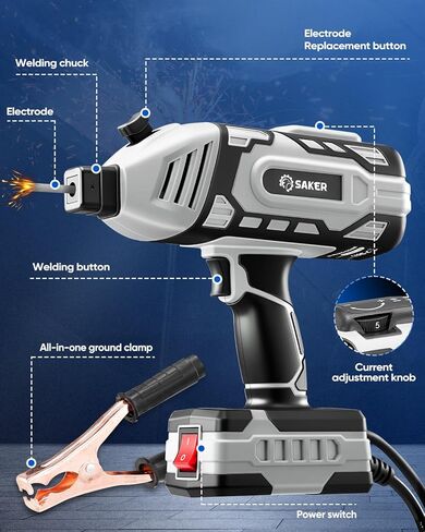 Saker Portable Electric Welding Machine,110V Portable Welder Handheld with IGBT Inverter 5 Variable Current Adjustment, ARC Welder Gun, Fits for 3/32" Wire Rods (Grey) in Kuwait