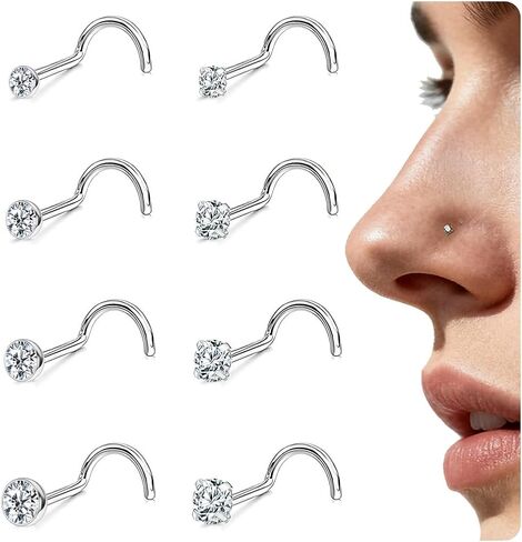 18G/20G حلقات الأنف ترصيع 316L الجراحية الفولاذ المقاوم للصدأ الأنف ترصيع المفتاح ثقب الأنف مجوهرات للنساء الرجال حلقة الأنف مسمار واضح مكعب زركونيا 1.5 مم 2 مم 2.5 مم 3 مم in Saudi Arabia