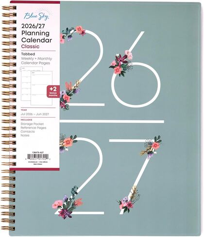 Blue Sky 2026-2027 Weekly and Monthly Academic Year Planner Calendar, July 2026 - June 2027, 8.5" x 11", Flexible Cover, Wirebound, Storage Pocket, Laminated Tabs, Greta in Saudi Arabia