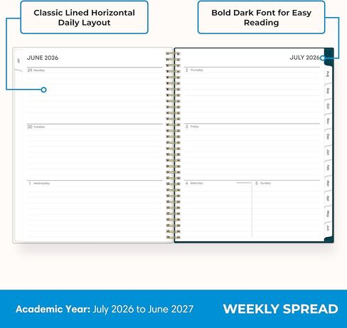 Blue Sky 2026-2027 Weekly and Monthly Academic Year Planner Calendar, July 2026 - June 2027, 8.5" x 11", Flexible Cover, Wirebound, Storage Pocket, Laminated Tabs, Greta in Saudi Arabia