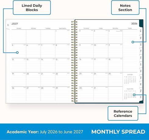 Blue Sky 2026-2027 Weekly and Monthly Academic Year Planner Calendar, July 2026 - June 2027, 8.5" x 11", Flexible Cover, Wirebound, Storage Pocket, Laminated Tabs, Greta in Saudi Arabia