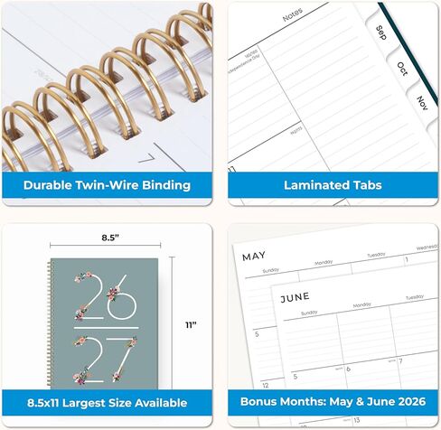 Blue Sky 2026-2027 Weekly and Monthly Academic Year Planner Calendar, July 2026 - June 2027, 8.5" x 11", Flexible Cover, Wirebound, Storage Pocket, Laminated Tabs, Greta in Saudi Arabia