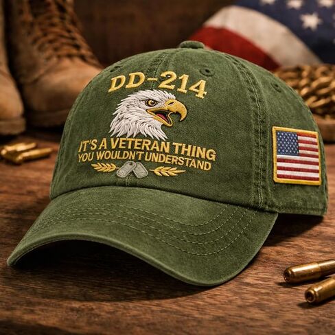 DD-214 قبعة مطرزة للمحاربين القدامى للرجال قبعة بيسبول عسكرية وطنية مع علم مطرز، مقاس قابل للتعديل in Kuwait