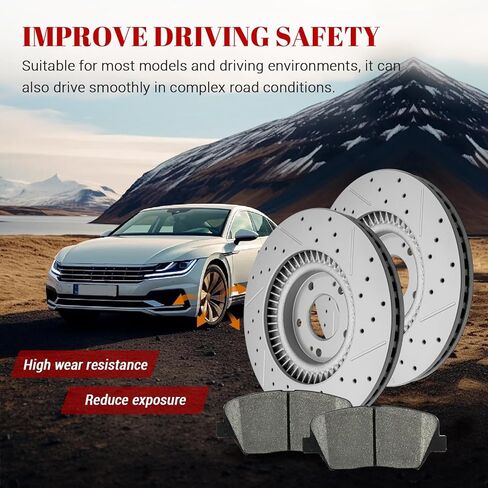 Ceramic Front Brakes Pad and Rotors Drilled Slotted Vented Replacement Disc Brake Kits for Kia Sorento 2014-2015,for Hyundai Santa Fe Sport 2013 2014 2015 2016 2.4L/2.0L in Kuwait