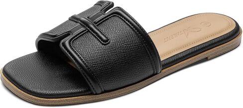 Athlefit Flat Sandals for Women Dressy Summer Square Open Toe Comfortable Slip On Beach Slide Sandals in Saudi Arabia