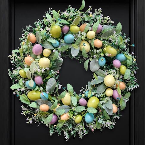 Easter Wreath, 20" Easter Colorful Eggs Door Wreath, Easter Wreaths with Green Leaves for Front Door Hanging Decorations for Home Party Farmhouse Spring Summer Indoor Outdoor Decor in Saudi Arabia