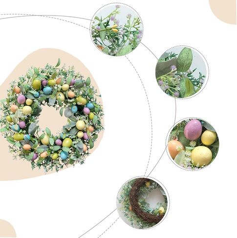 Easter Wreath, 20" Easter Colorful Eggs Door Wreath, Easter Wreaths with Green Leaves for Front Door Hanging Decorations for Home Party Farmhouse Spring Summer Indoor Outdoor Decor in Saudi Arabia