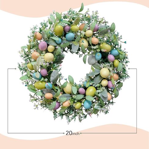 Easter Wreath, 20" Easter Colorful Eggs Door Wreath, Easter Wreaths with Green Leaves for Front Door Hanging Decorations for Home Party Farmhouse Spring Summer Indoor Outdoor Decor in Saudi Arabia