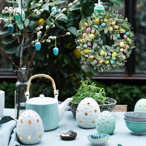 Easter Wreath, 20" Easter Colorful Eggs Door Wreath, Easter Wreaths with Green Leaves for Front Door Hanging Decorations for Home Party Farmhouse Spring Summer Indoor Outdoor Decor in Saudi Arabia