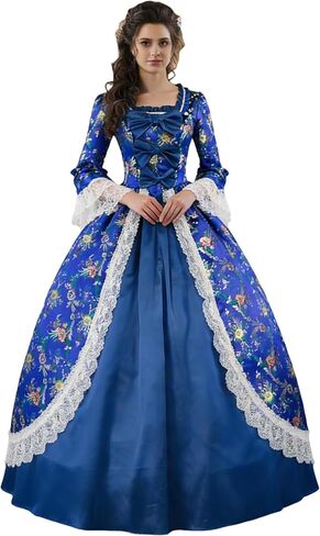 فستان نسائي من CountryWomen مقاس 18th Marie Antoinette Rococo فستان تنكر طويل من الساتان الفيكتوري in Kuwait