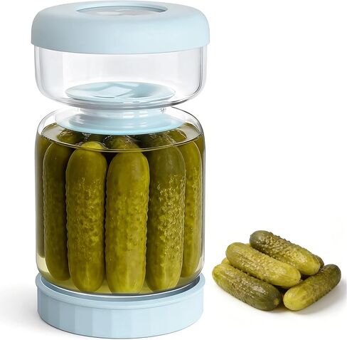جرة مخلل لوفان مع مصفاة الوجه، حاوية مخلل 34oz، جرة فاصل عصير مخلل زجاجي - غطاء محكم مانع للتسرب، جرة تخزين مخلل الساعة الرملية للزيتون، الهلابينو، شرائح المخلل - آمنة للاستخدام في غسالة الأطباق in Kuwait
