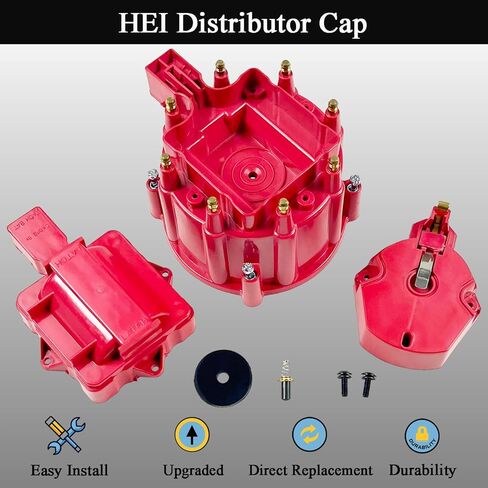 Red Male HEI Distributor Cap and Rotor Kit for K549 SBC 283 305 307 327 350 400 BBC 454 396 427 Compatible with Chevy Ford in Kuwait