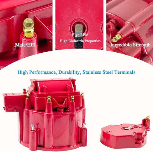 Red Male HEI Distributor Cap and Rotor Kit for K549 SBC 283 305 307 327 350 400 BBC 454 396 427 Compatible with Chevy Ford in Kuwait