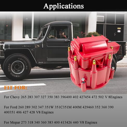 Red Male HEI Distributor Cap and Rotor Kit for K549 SBC 283 305 307 327 350 400 BBC 454 396 427 Compatible with Chevy Ford in Kuwait