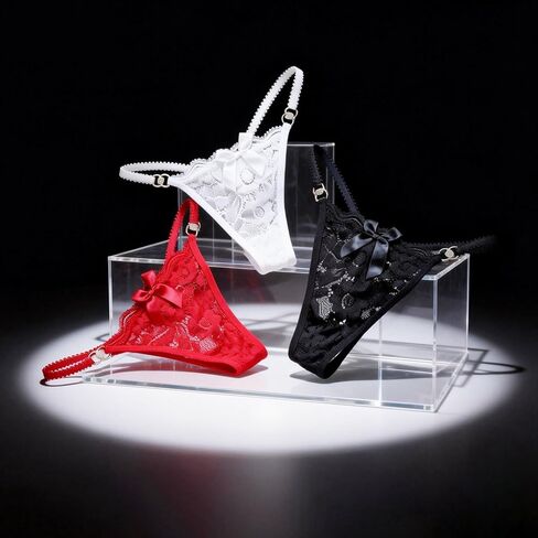 سراويل نسائية من الدانتيل قابلة للتعديل على شكل حرف G مكونة من 3 قطع - ملابس داخلية مثيرة على شكل حرف T قابلة للتنفس in Kuwait