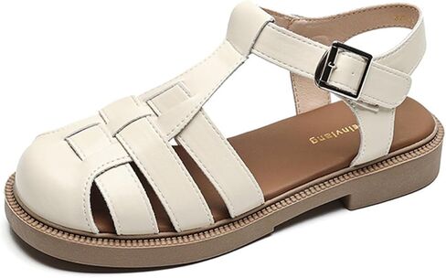 صنادل صياد السمك المنسوجة المجوفة من الأمام للنساء، صنادل روما المسطحة بإبزيم قابل للتعديل وحزام الكاحل in Kuwait