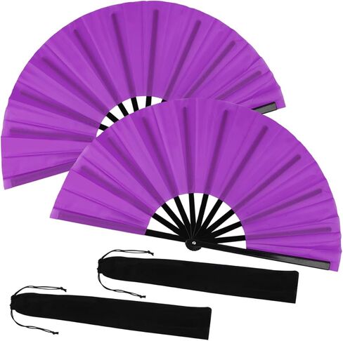 2 Pack Large Folding Hand Fan for Line Dance, Men/Women Rave Hand Fan, Clack Popping Fans for Boots On The Ground Dance, EDM, Wedding, Party (Black) in Kuwait