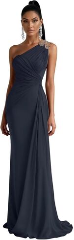 Chiffon One Shoulder Bridesmaid Dresses for Women Long Mermaid Pleated Formal Evening Party Gown in Saudi Arabia