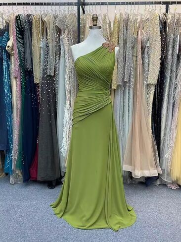 Chiffon One Shoulder Bridesmaid Dresses for Women Long Mermaid Pleated Formal Evening Party Gown in Saudi Arabia