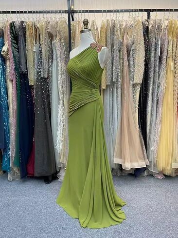 Chiffon One Shoulder Bridesmaid Dresses for Women Long Mermaid Pleated Formal Evening Party Gown in Saudi Arabia