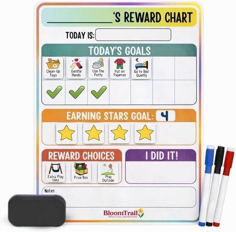 Reward Charts for Toddlers – Magnetic Daily Routine & Behavior Chart for Kids, Positive Reinforcement System for Home & Classroom, 70 Magnets, Dry Erase Board in Saudi Arabia