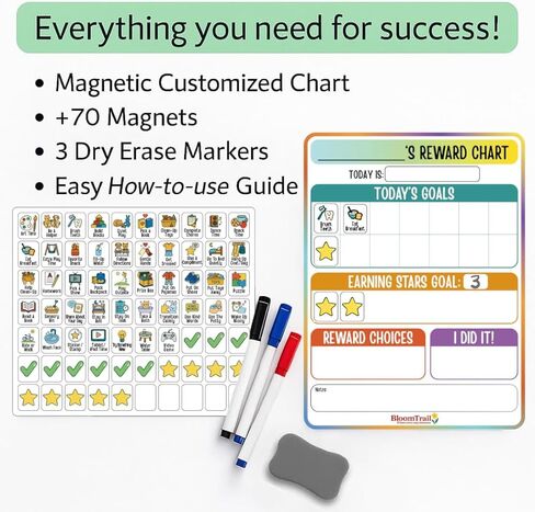Reward Charts for Toddlers – Magnetic Daily Routine & Behavior Chart for Kids, Positive Reinforcement System for Home & Classroom, 70 Magnets, Dry Erase Board in Saudi Arabia