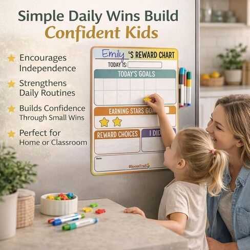 Reward Charts for Toddlers – Magnetic Daily Routine & Behavior Chart for Kids, Positive Reinforcement System for Home & Classroom, 70 Magnets, Dry Erase Board in Saudi Arabia