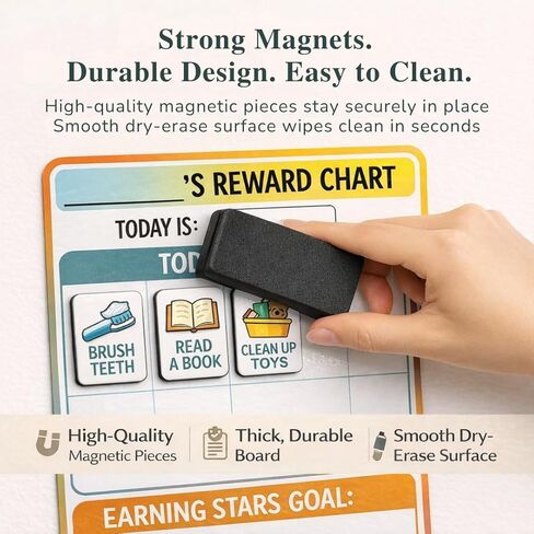 Reward Charts for Toddlers – Magnetic Daily Routine & Behavior Chart for Kids, Positive Reinforcement System for Home & Classroom, 70 Magnets, Dry Erase Board in Saudi Arabia