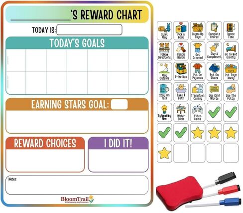 Reward Charts for Toddlers – Magnetic Daily Routine & Behavior Chart for Kids, Positive Reinforcement System for Home & Classroom, 70 Magnets, Dry Erase Board in Saudi Arabia