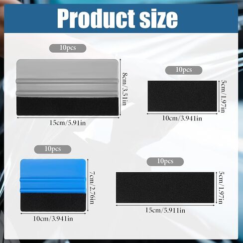 20 Pcs Vinyl Squeegee Bulk, 4 Inch/6 Inch Felt Squeegee with 20 Pcs Black Felts Fabric Multipurpose Felt Edge Vinyl Scraper for Wallpaper Smoothing Tool, Car and Window Tinting (Blue, Gray) in Saudi Arabia