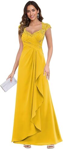 فساتين أم العروس من الدانتيل والشيفون - فستان زفاف رسمي طويل مزين برقبة على شكل حرف V للنساء in Kuwait