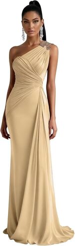 Chiffon One Shoulder Bridesmaid Dresses for Women Long Mermaid Pleated Formal Evening Party Gown in Saudi Arabia