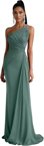 Chiffon One Shoulder Bridesmaid Dresses for Women Long Mermaid Pleated Formal Evening Party Gown in Saudi Arabia