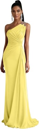 Chiffon One Shoulder Bridesmaid Dresses for Women Long Mermaid Pleated Formal Evening Party Gown in Saudi Arabia