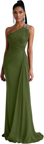 Chiffon One Shoulder Bridesmaid Dresses for Women Long Mermaid Pleated Formal Evening Party Gown in Saudi Arabia