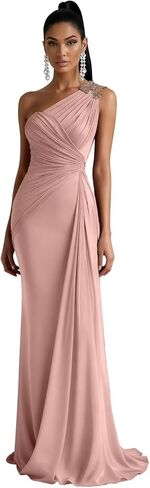 Chiffon One Shoulder Bridesmaid Dresses for Women Long Mermaid Pleated Formal Evening Party Gown in Saudi Arabia