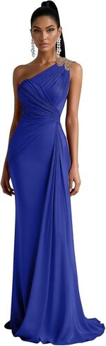 Chiffon One Shoulder Bridesmaid Dresses for Women Long Mermaid Pleated Formal Evening Party Gown in Saudi Arabia